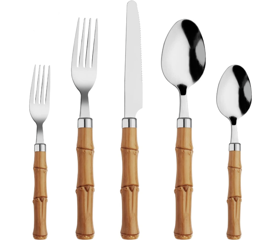 Bamboo Silverware Set, Hoften Bamboo Utensils Set for 4, 20 Piece Flatware